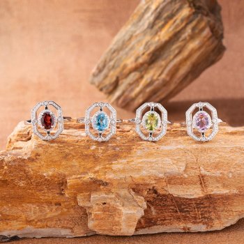 Sapphire Topaz Peridot and Aquamarine Natural Gemstone Rings
